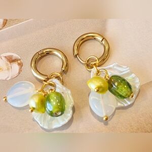 18k Gold Plated Stainless Hoop Earrings Moon Stone Freshwater Pearl Murano Glass